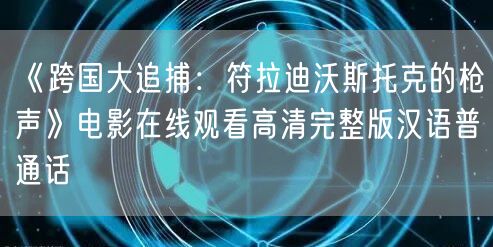 《跨国大追捕：符拉迪沃斯托克的枪声》电影在线观看高清完整版汉语普通话